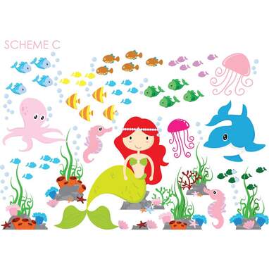 Mermaid, Under the Sea and Ocean Nursery Vinyl Reusable Wall Decal