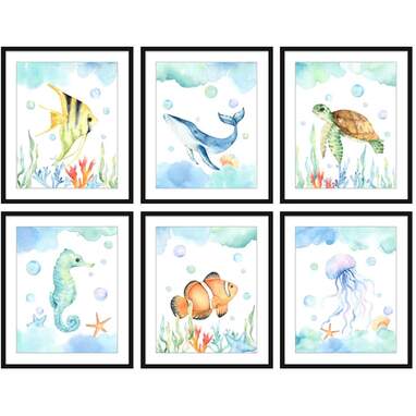 Bestbuddy Pet Set of 6 (8X10) Unframed Watercolor Sea Life