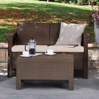 Keter Corfu Resin Wicker Loveseat with Outdoor Cushions