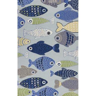Burdick Sea Of Fish Hooked Light Blue Area Rug