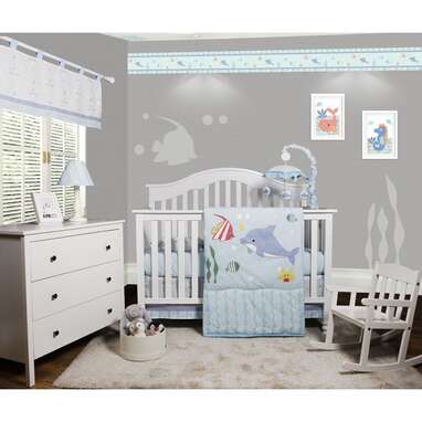 Ortonville Ocean Sea Dolphin Baby Nursery 5 Piece Crib Bedding Set