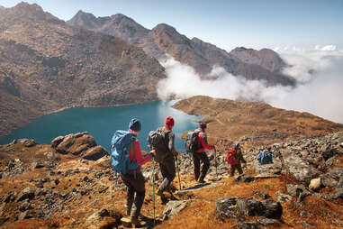 mountain hikers in nepal