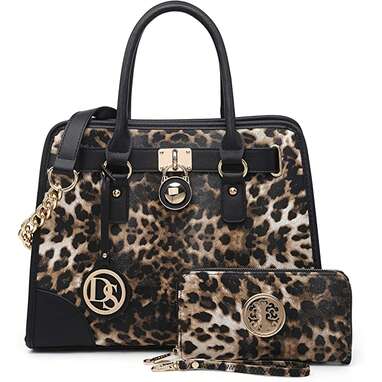 Dasein Leopard Top Handle Satchel Set