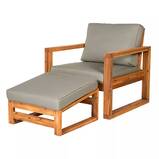 Forest Gate Otto Acacia Wood Patio Side Chair with Ottoman