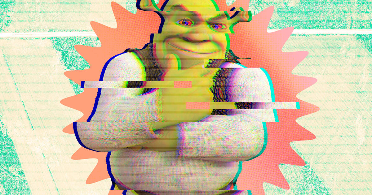 bronze statue of Shrek movie still, cinematic