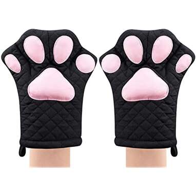 Cute Black Cat Love Oven Mitts & Pot Holders 2pcs Valentine Pink