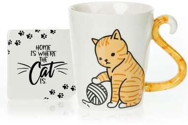 Orange Cat Mug and Coaster Set