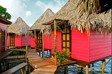 pink huts on Urraca Private Island