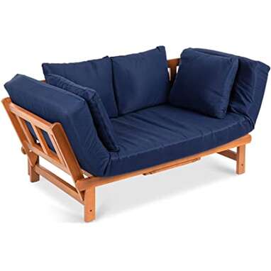 Convertible Acacia Wood Futon Sofa