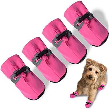 wintchuk Dog Boots for Waterproof Anti-Slip Rubber Dog Boots Paw Protector 4 Pcs Dog Shoes with Reflective Strap 