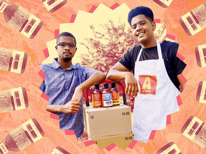 Andy Burton and brother, Nyles with sauce 