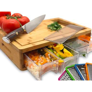 Bamboo Cutting Board With Trays and Lids