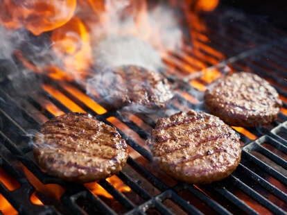 burgers on grill outside for dinner