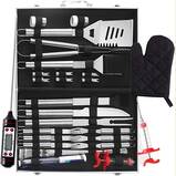 SENDAIST Deluxe BBQ Grill Tool Set – 32 PCS Grilling Accessories – Portable Grill Utensil Set with Thermometer in Heavy Duty Aluminum Case