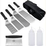 Grillers Choice - 8 PC Griddle Accessories Set. Commercial Heavy Duty Stainless Steel, Flat Top, Grill, Indoor-Outdoor, Hibachi, BBQ Grilling Utensils- Designed by Chef and BBQ Judge