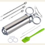 Meat Injector Kit for Smoker with 3 Marinade Flavor Food Injector Syringe Needles, Ideal for Injecting Sauce Marinade into Turkey, Meat, Brisket, Beef and Chicken; User Manual Included