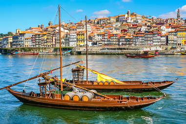 boats on the Douro river in Porto, Portugal