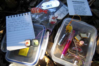 a geocache filled with trinkets