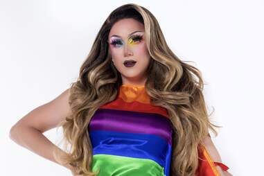 Piper M’Shay in pride flag dress 