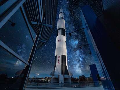 a usa rocket at night