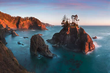 ocean rock formations at sunset