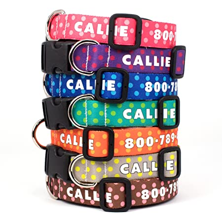 Flowertown Personalized Dog Collar with Embroidered Name and Phone Number, Custom Dog ID Collars 4 Adjustable Sizes with Safety Release Buckle and