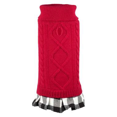 The Worthy Dog Plaid Layered-Look Two-fer Pet Pullover Turtleneck Sweater Dress