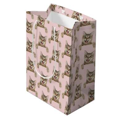 Tabby Cat on Pink Blush Medium Gift Bag