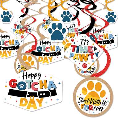 Big Dot of Happiness Happy Gotcha Day - Dog and Cat Pet Adoption Party Hanging Decor - Party Decoration Swirls - Set of 40