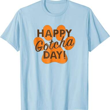 Happy Gotcha Day! Orange Dog Paw Print Animal Rescue Shirt