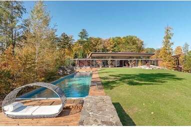 A mountainside Berkshires estate with hiking trails and a swimming pool