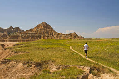 hiker in the badlands