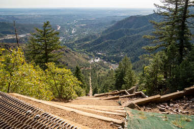 thousands of ultra steep stairs of the Manitou Incline Hike in Colorado
