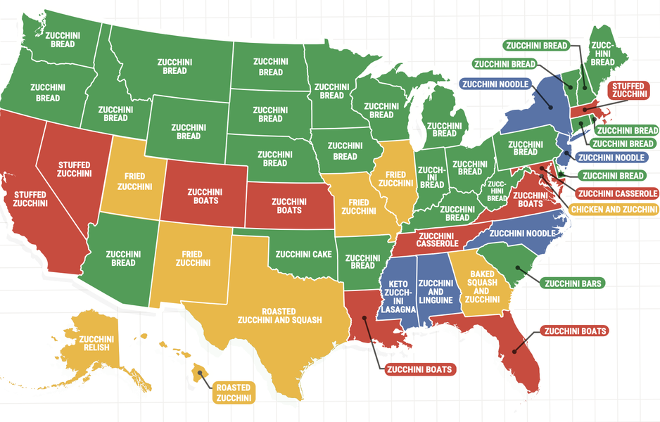 Najlepšie recepty z cukety: Mapa ukazuje najobľúbenejšie jedlá z cukety podľa štátov