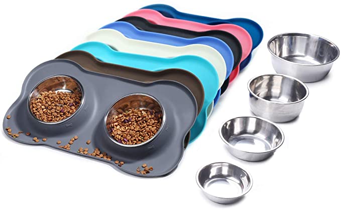 Vivaglory Dog Bowls Set with Double Stainless Steel Feeder Bowls