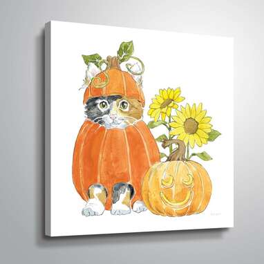 This sweet pumpkin-themed cat painting: Halloween Pets II Wall Art