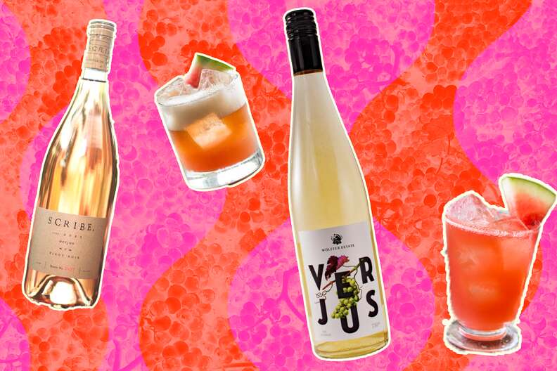 verjus bottles and cocktails