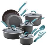 Rachael Ray Cucina Hard-Anodized Aluminum Nonstick Cookware Set, 12-Piece, Gray with Cranberry Red Handles