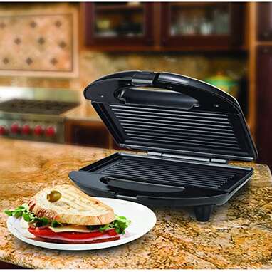 VCJ Panini Press with Timer, 2 in 1 Sandwich Maker & Waffle Maker, Electric Grill with Non-Stick Coating & Removale Plates, Mini San