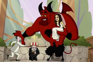 lucifer season 6 animated episode, devil lucifer holding chloe in wedding dress