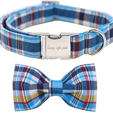 KUDES 2 Pack/Set Dog Collars with Bow Tie and Bells, Adjustable Cute Dog  Bow Ties Collar for Small/Medium/Large Boys and Girls Pets