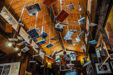 Hanging books in Henry Miller Library