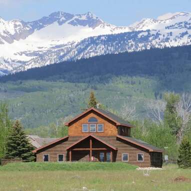 Modern western-style lodge with views of the Tetons