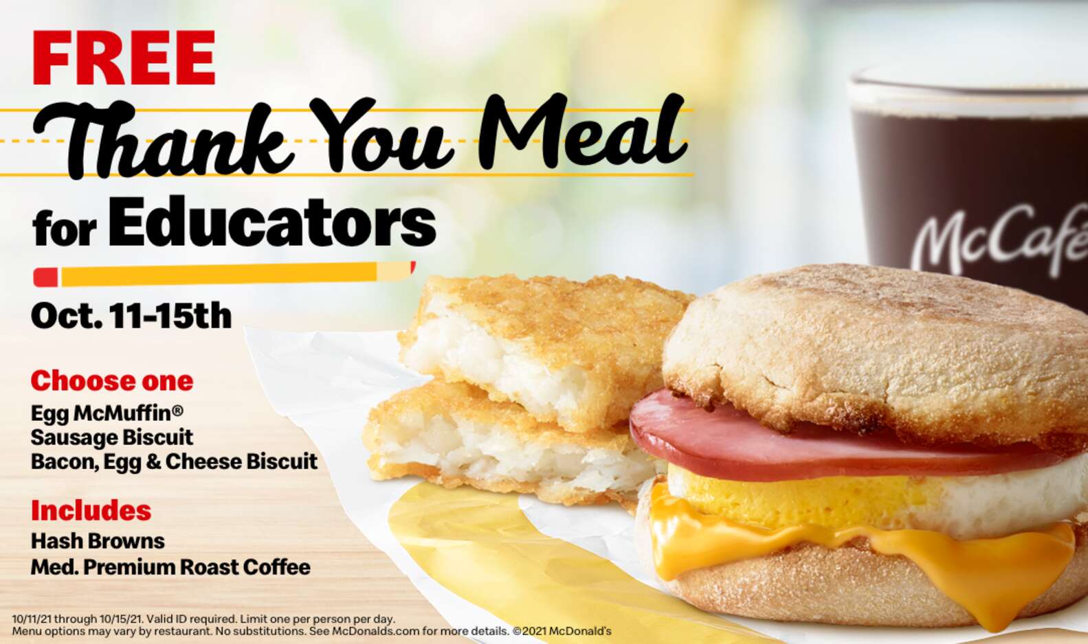 McDonald's Free Breakfast How Teachers, Educators Can Get Thank You