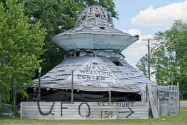 a ramshackle ufo structure