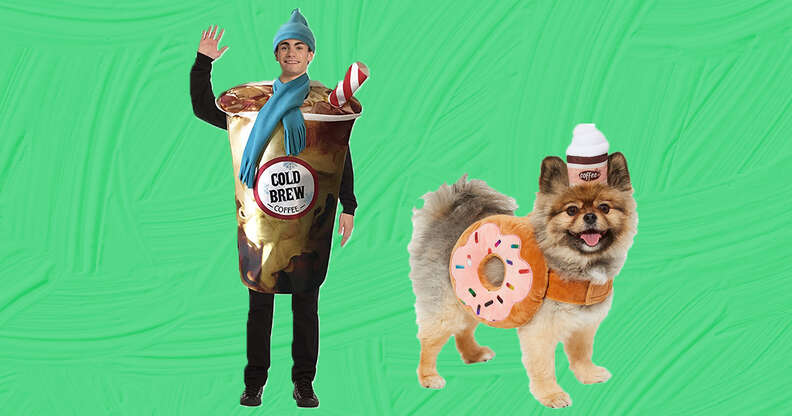 A coffee and donut matching owner and pet costume