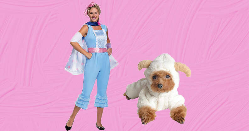 Bo peep and sheep dog and owner costumes