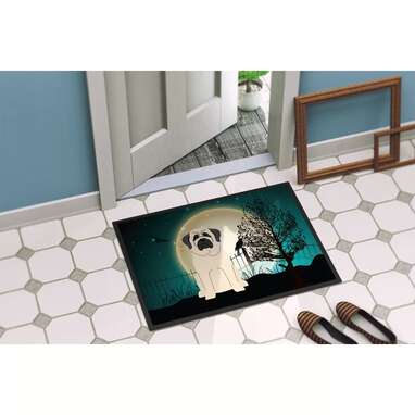 A doormat for mastiff fans: White Pompierie Halloween Scary Mastiff Outdoor Door Mat