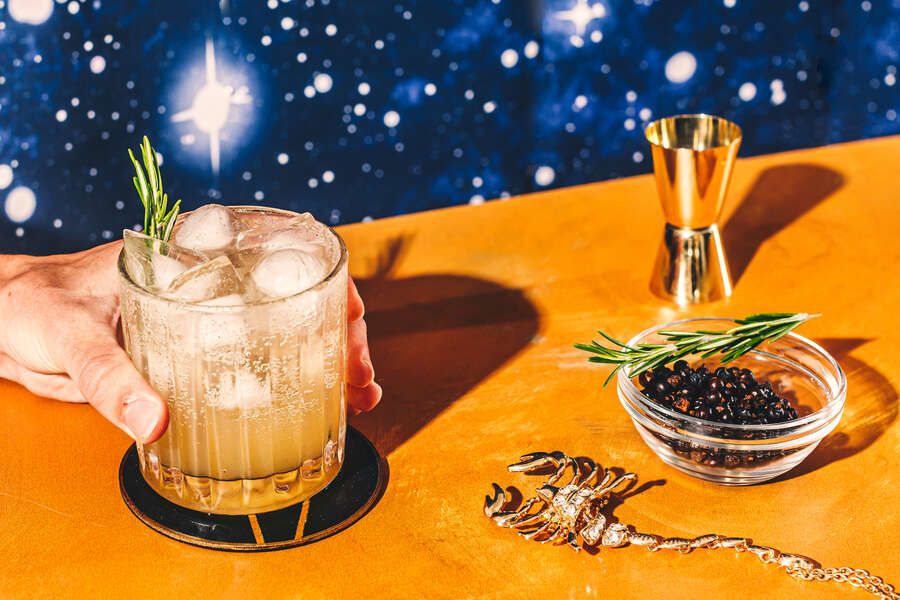 Rosemary Juniper Collins Cocktail Recipe Celebrating Scorpio Season