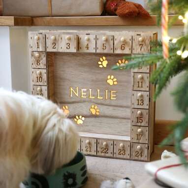 For that natural decor look: Wooden Pet Advent Calendar Light Box